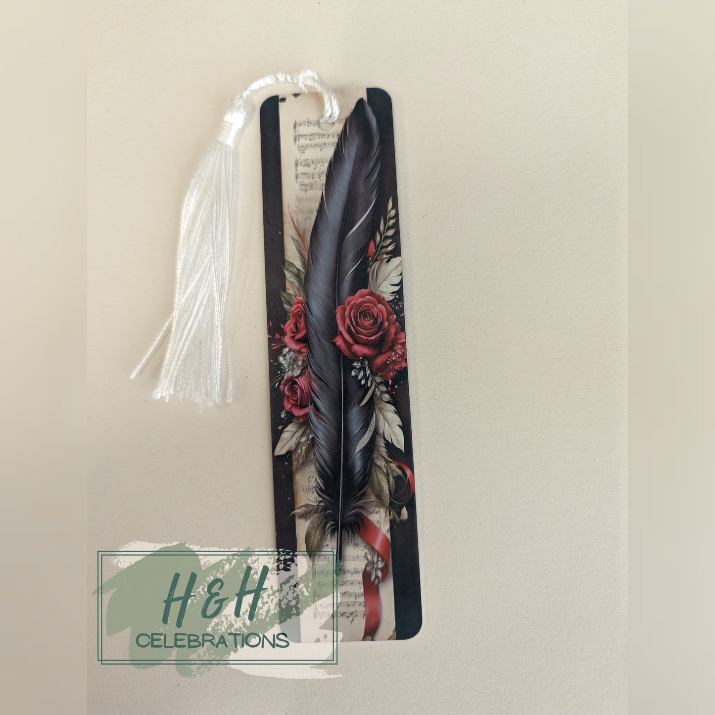 Black Feather & Red Roses Bookmark