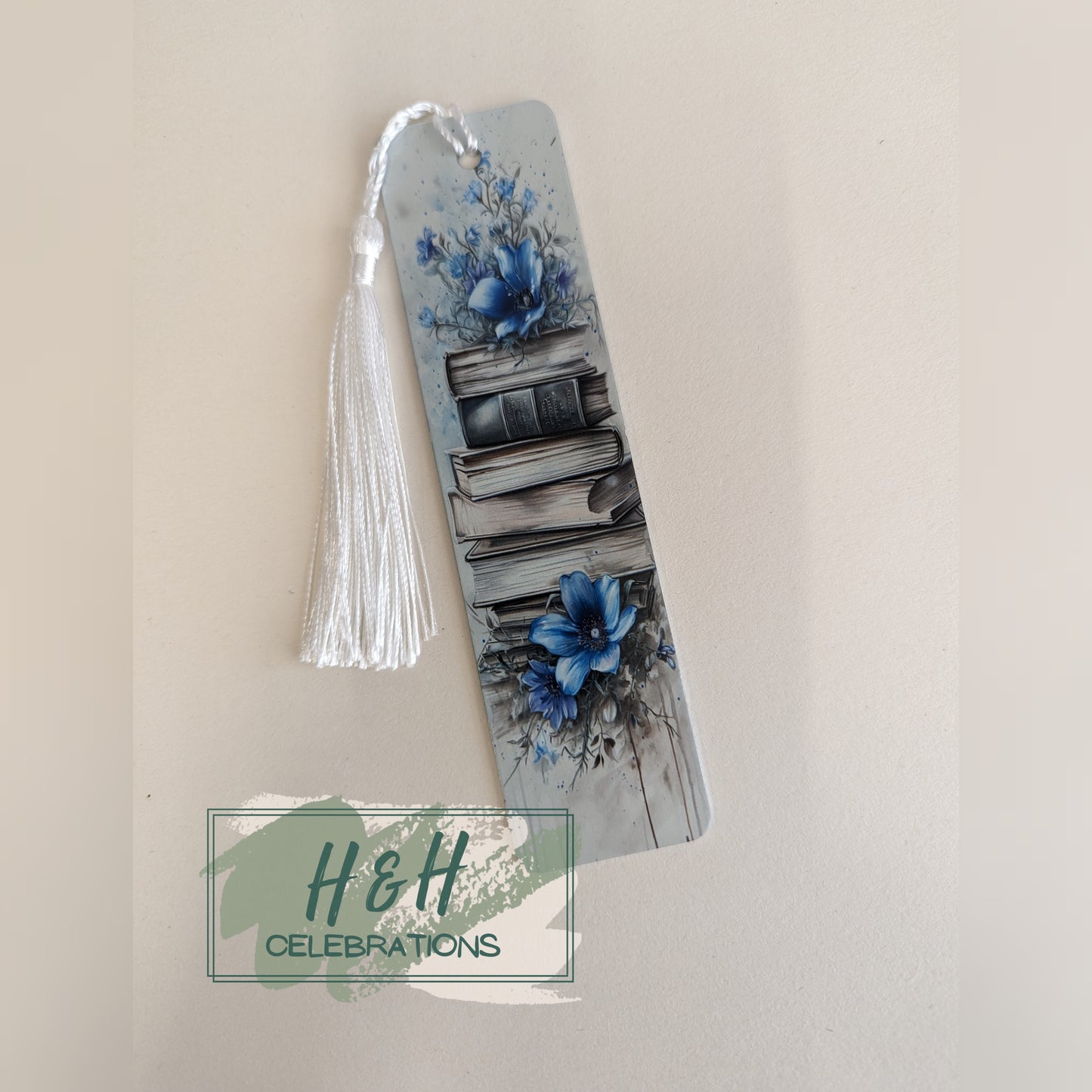 Blue Floral Book Stack Bookmark