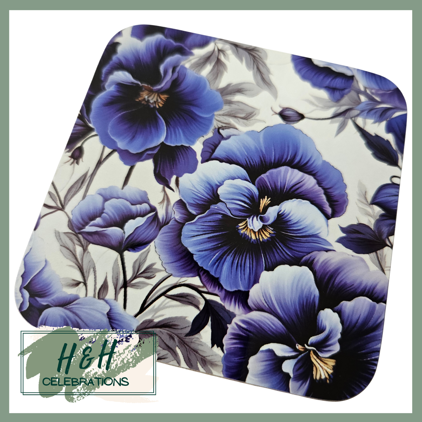 Blue Floral MDF Coaster - Design 2