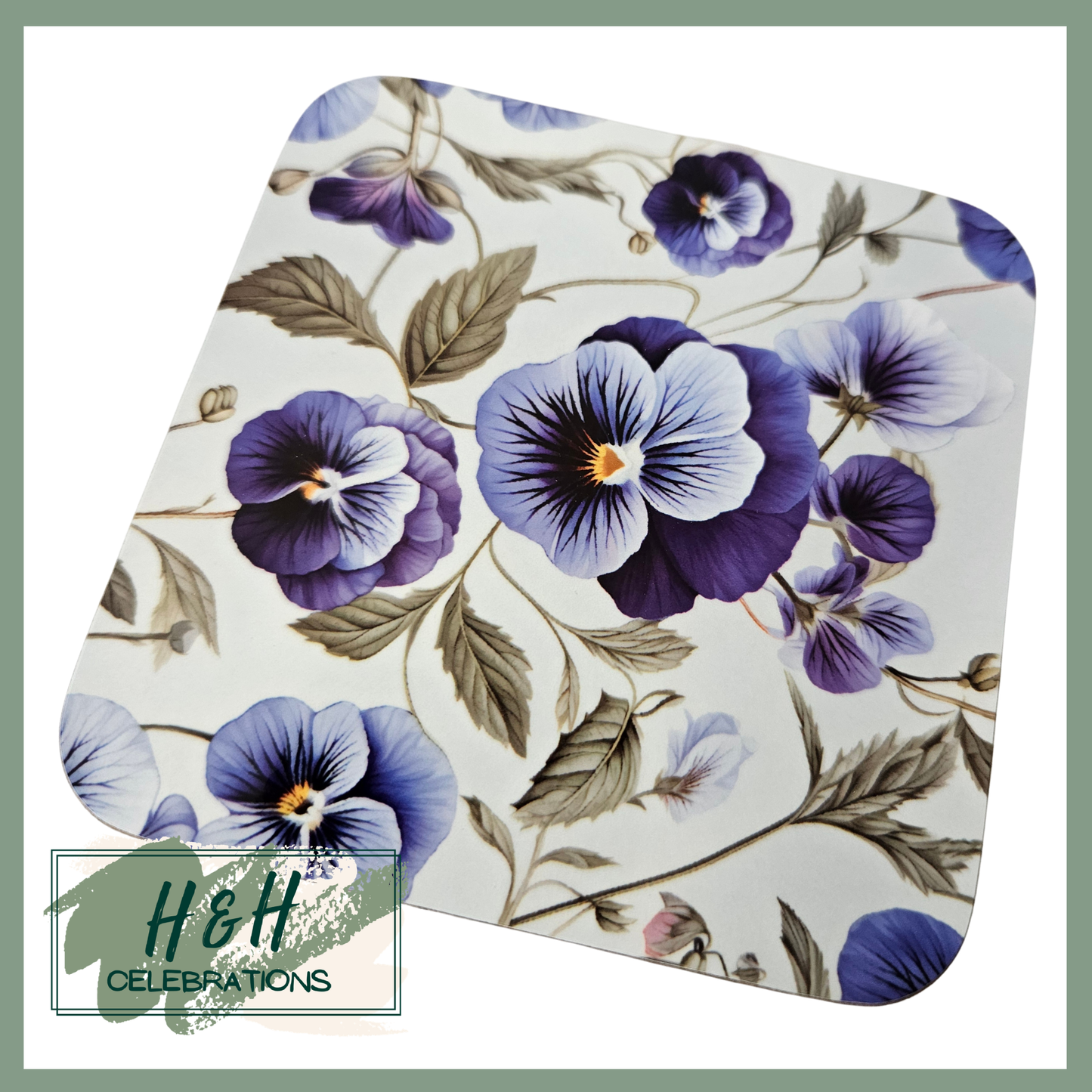 Blue Floral MDF Coaster - Design 3