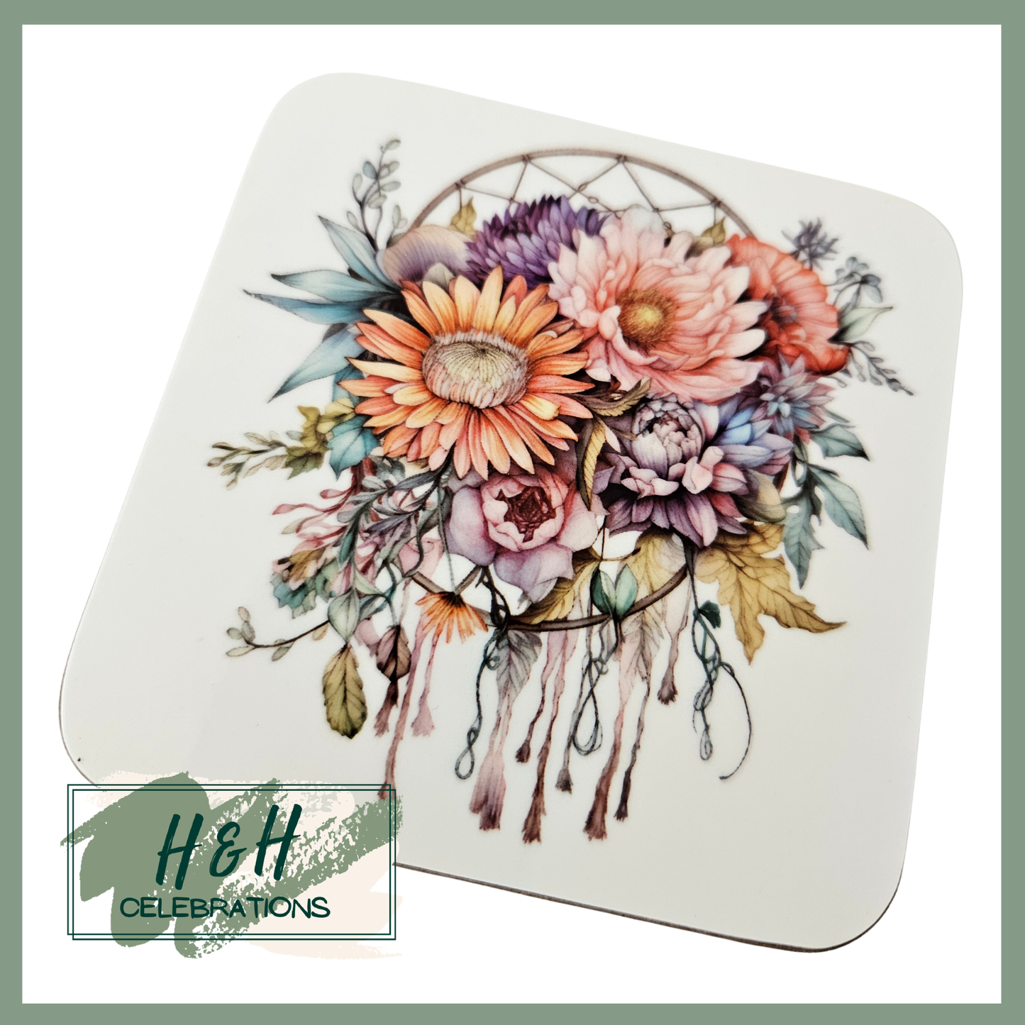 Floral Dreamcatcher MDF Coaster - Design 2