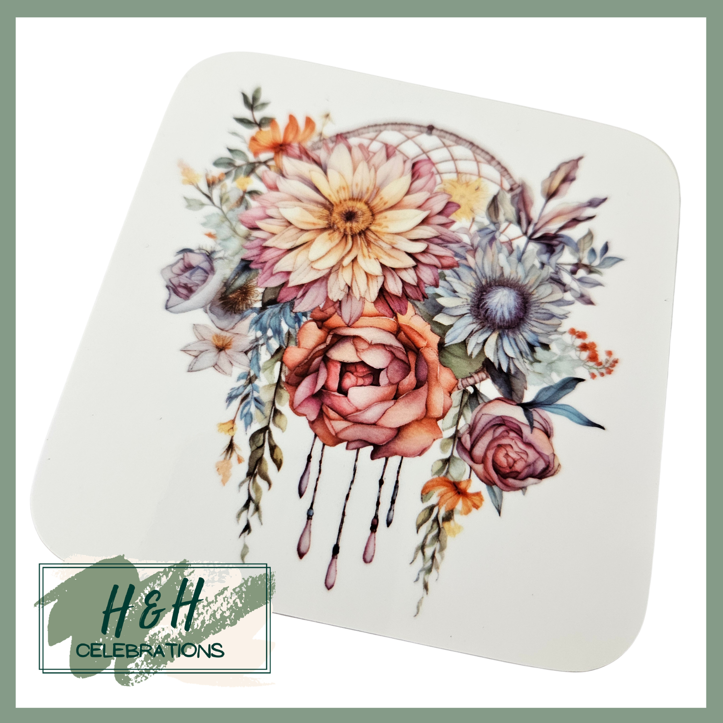 Floral Dreamcatcher MDF Coaster - Design 4
