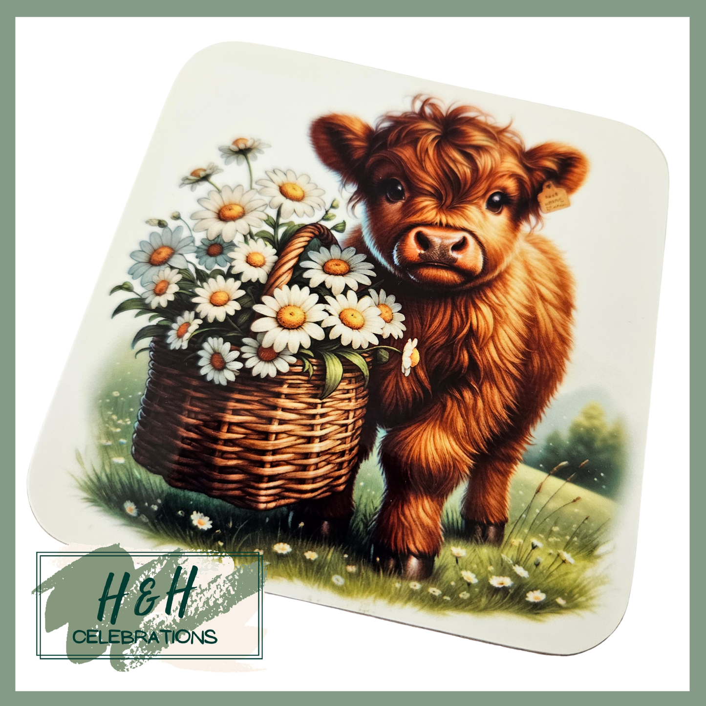 Highland Cow With Flower Basket MDF Coaster