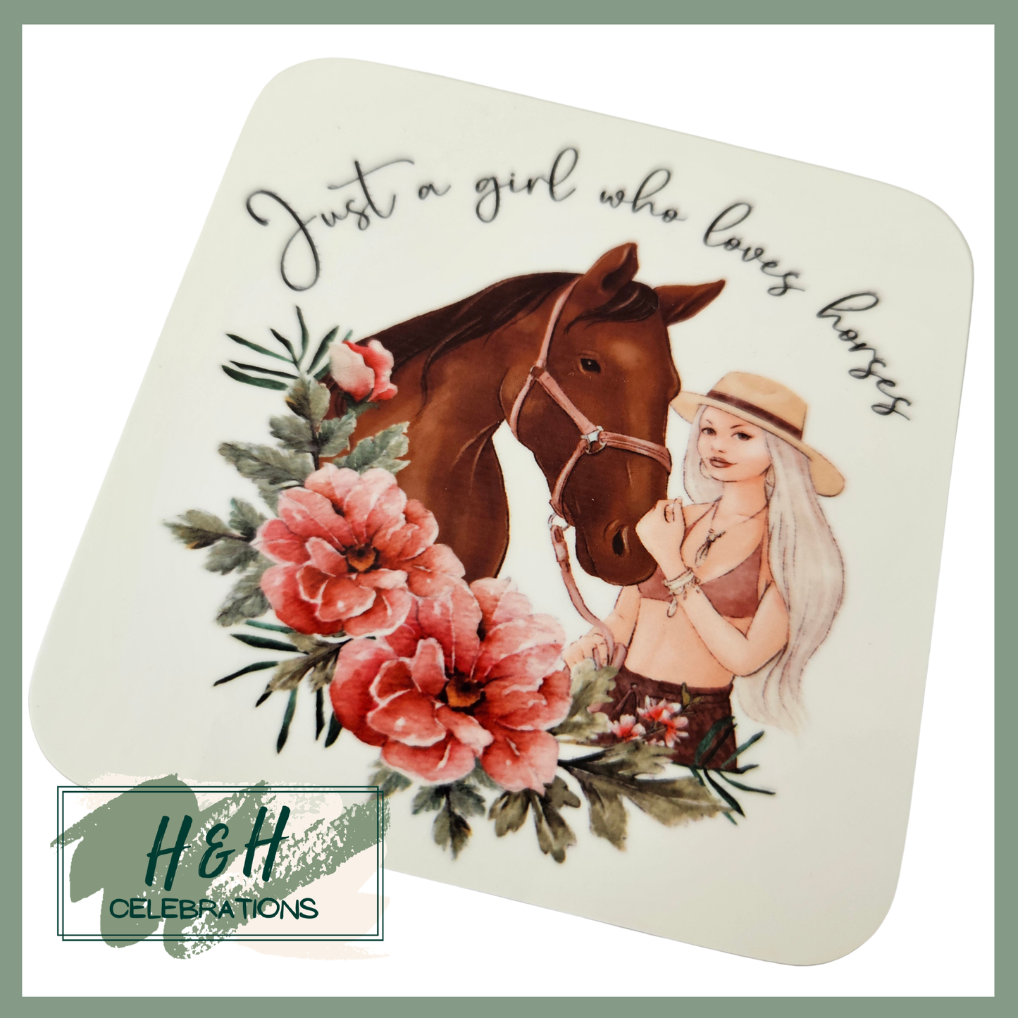 Just A Girl Who Loves Horses MDF Coaster - Design 3