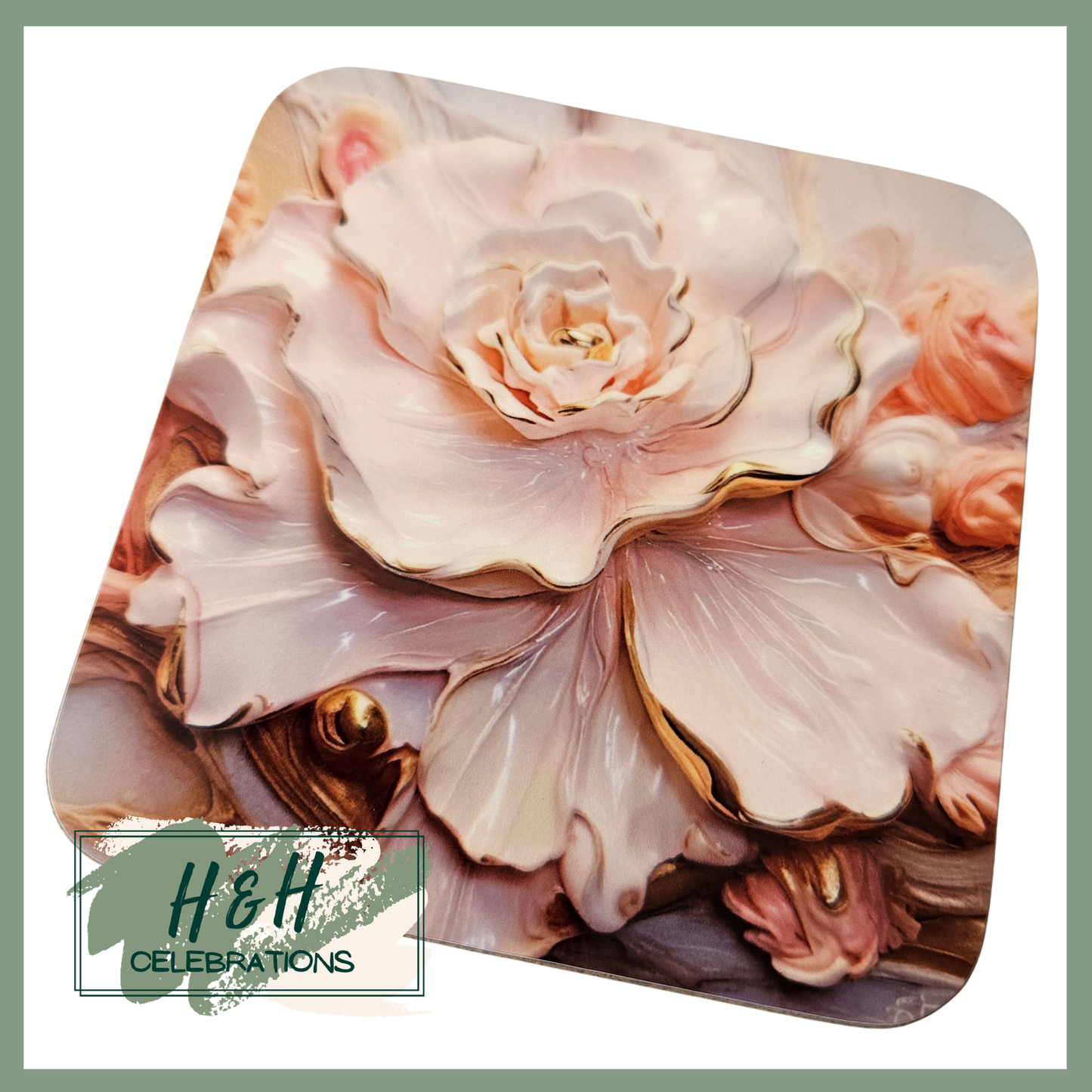 Pink Floral MDF Coaster - Design 1
