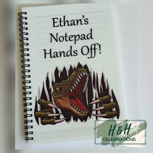 Personalised Dinosaur Hands Off! A5 Lined Notepad