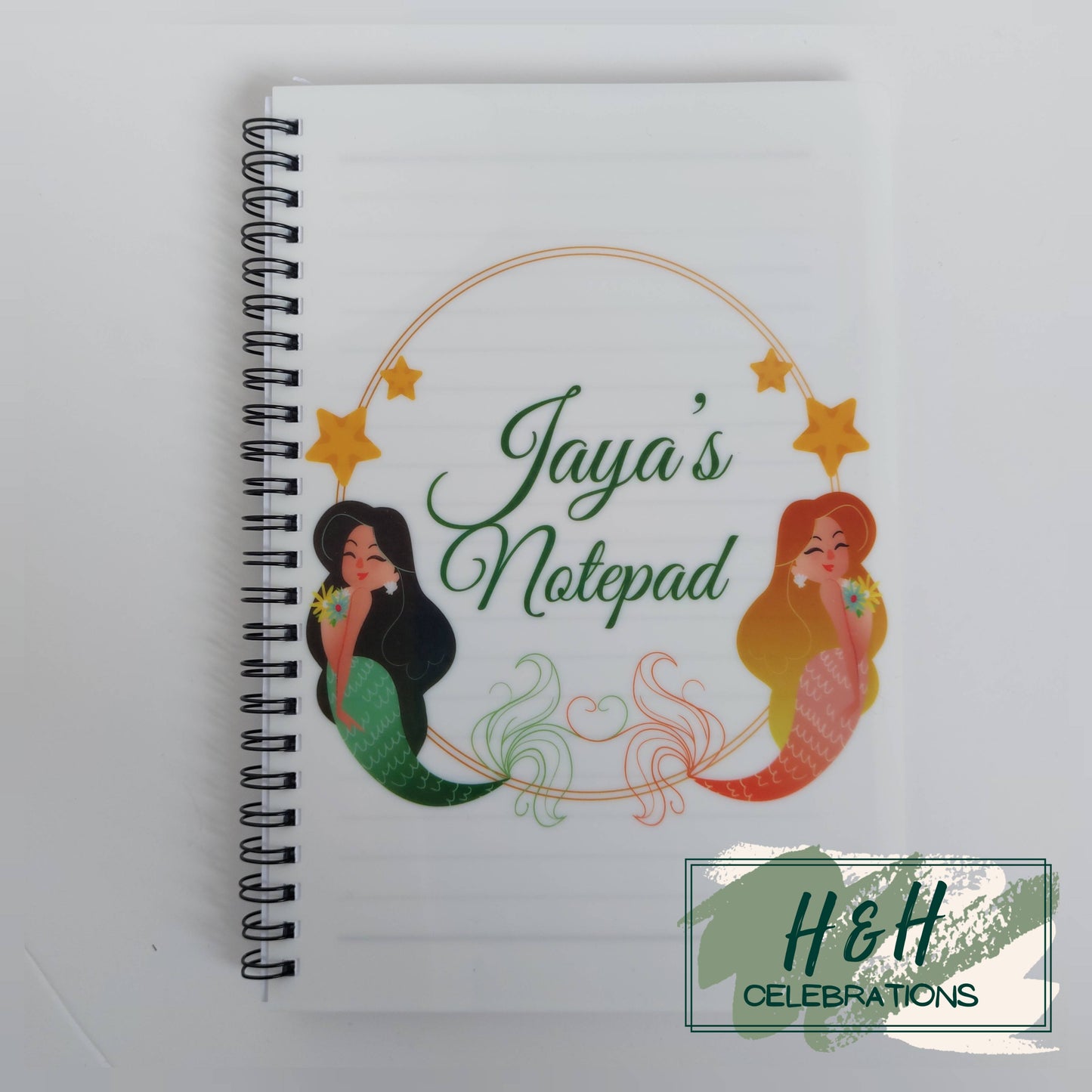 Double Mermaid Stars Personalised A5 Lined Notepad