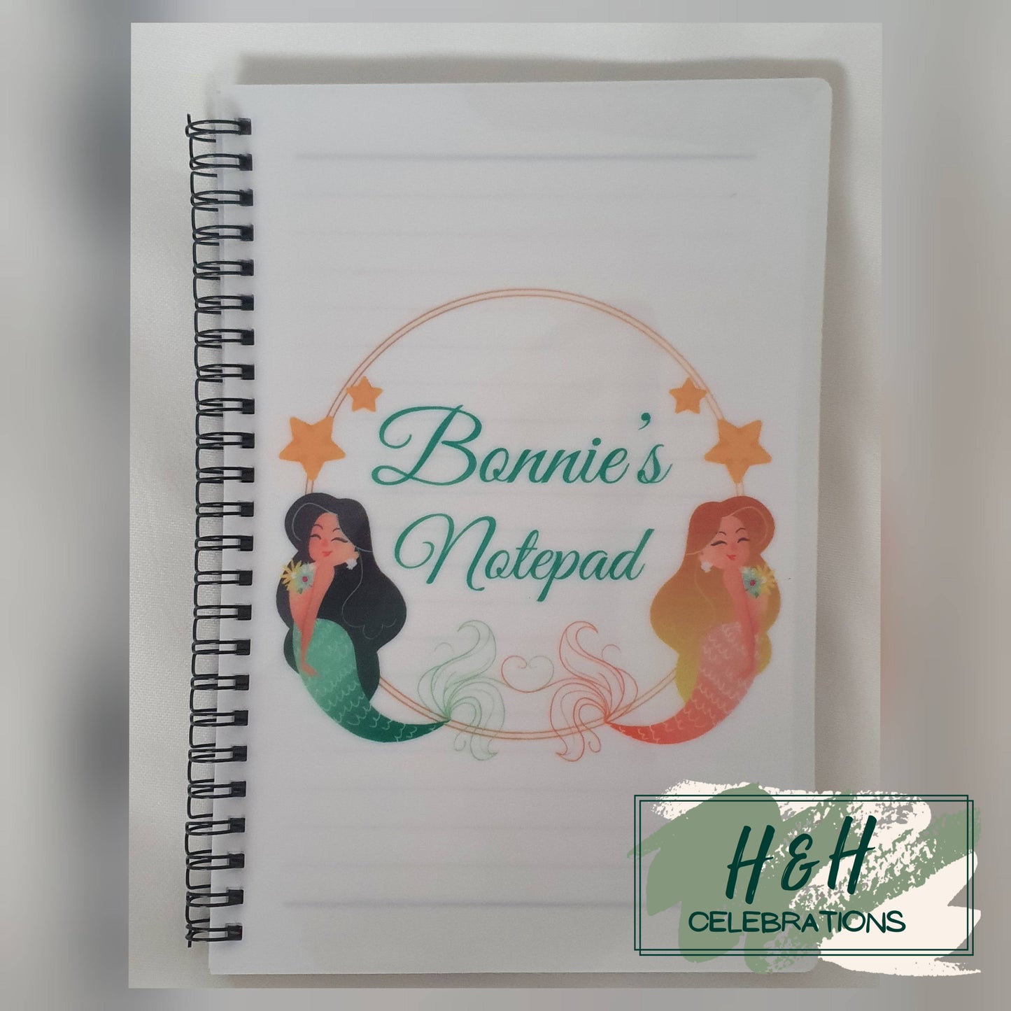 Double Mermaid Stars Personalised A5 Lined Notepad