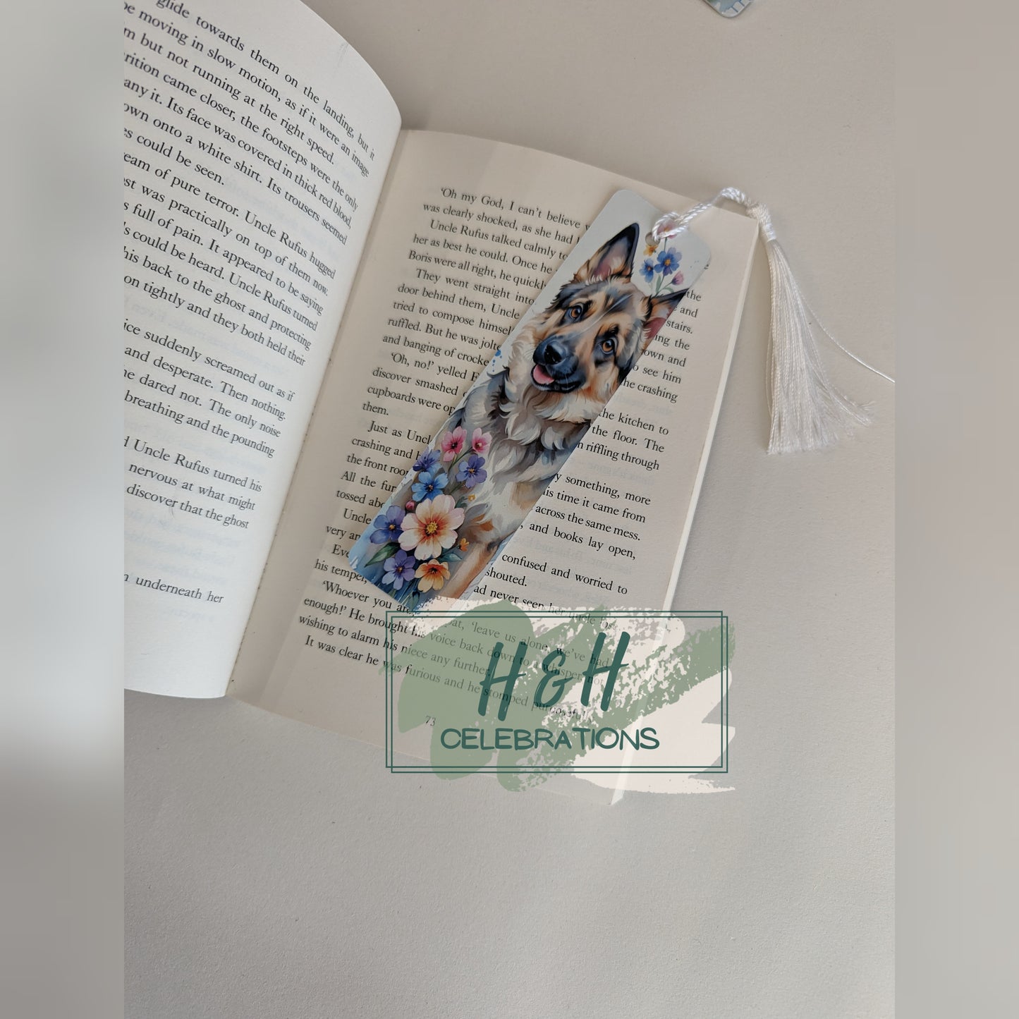 German Shepherd & Flowers Bookmark
