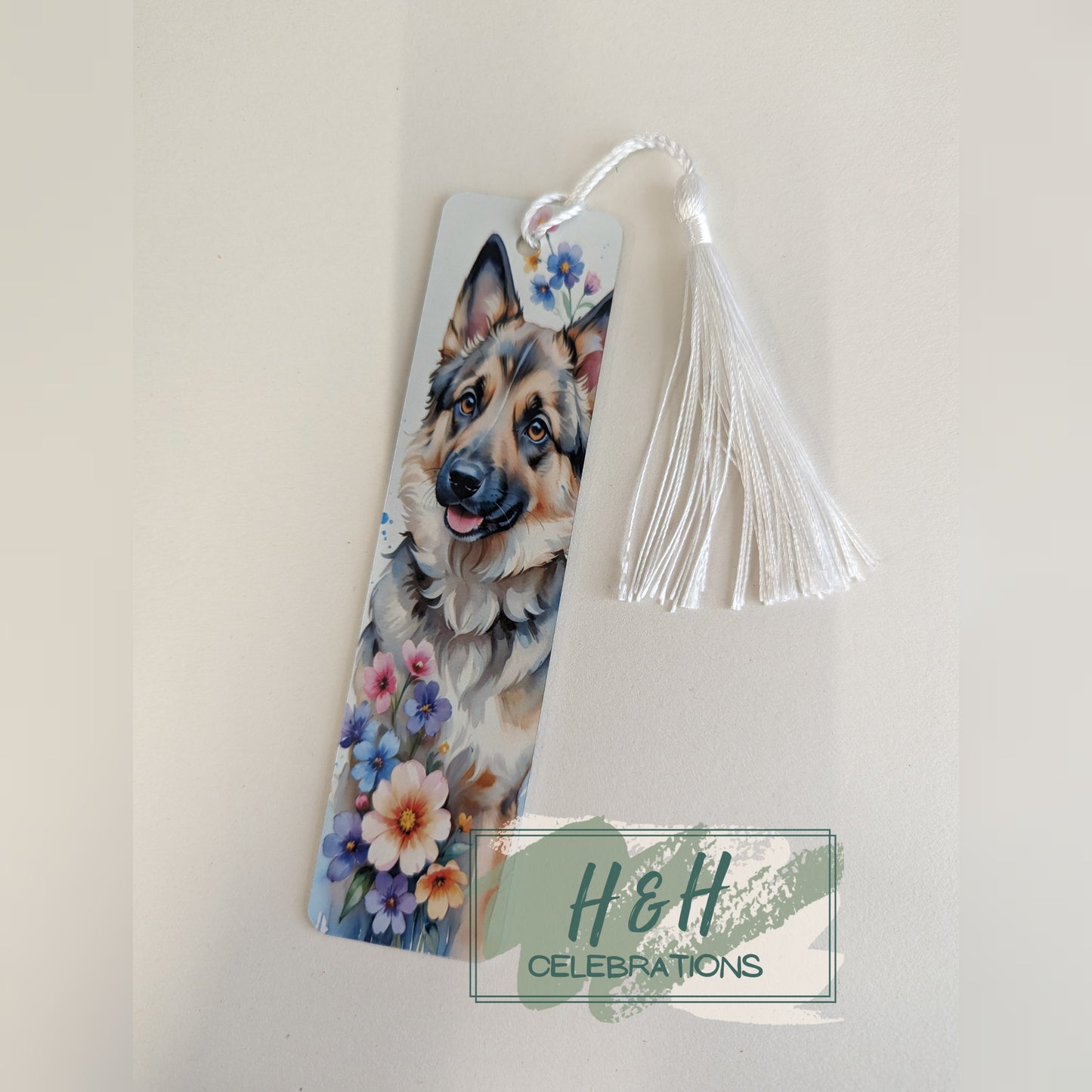German Shepherd & Flowers Bookmark