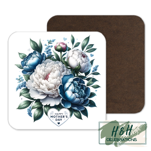 Happy Mother's Day Blue & White Floral MDF Coaster