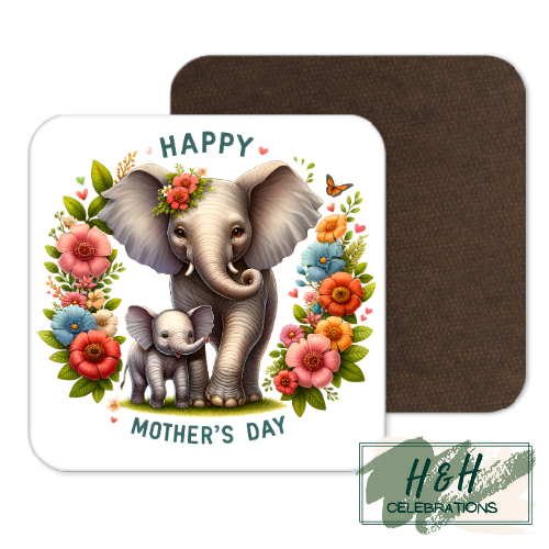 Happy Mother's Day Elephants MDF Coaster