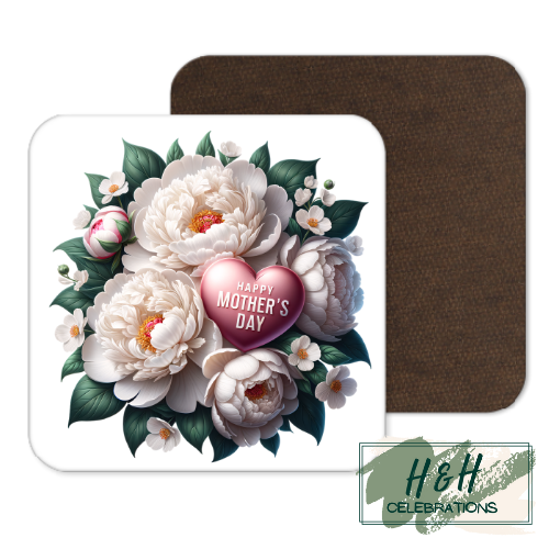 Happy Mother's Day Floral Heart MDF Coaster