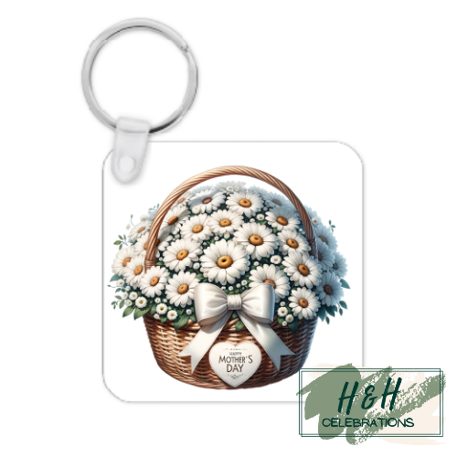 Happy Mother's Day White Floral MDF Keyring