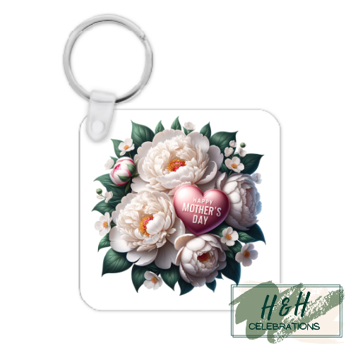 Happy Mother's Day Floral Heart MDF Keyring
