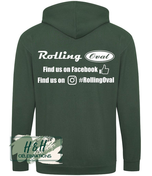 Rolling Oval Zipped Hoodie For Adults - Bottle Green
