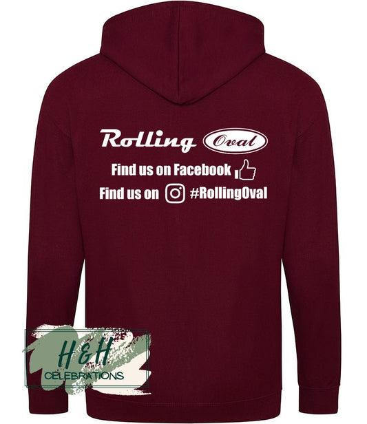 Rolling Oval Zipped Hoodie For Adults - Burgundy