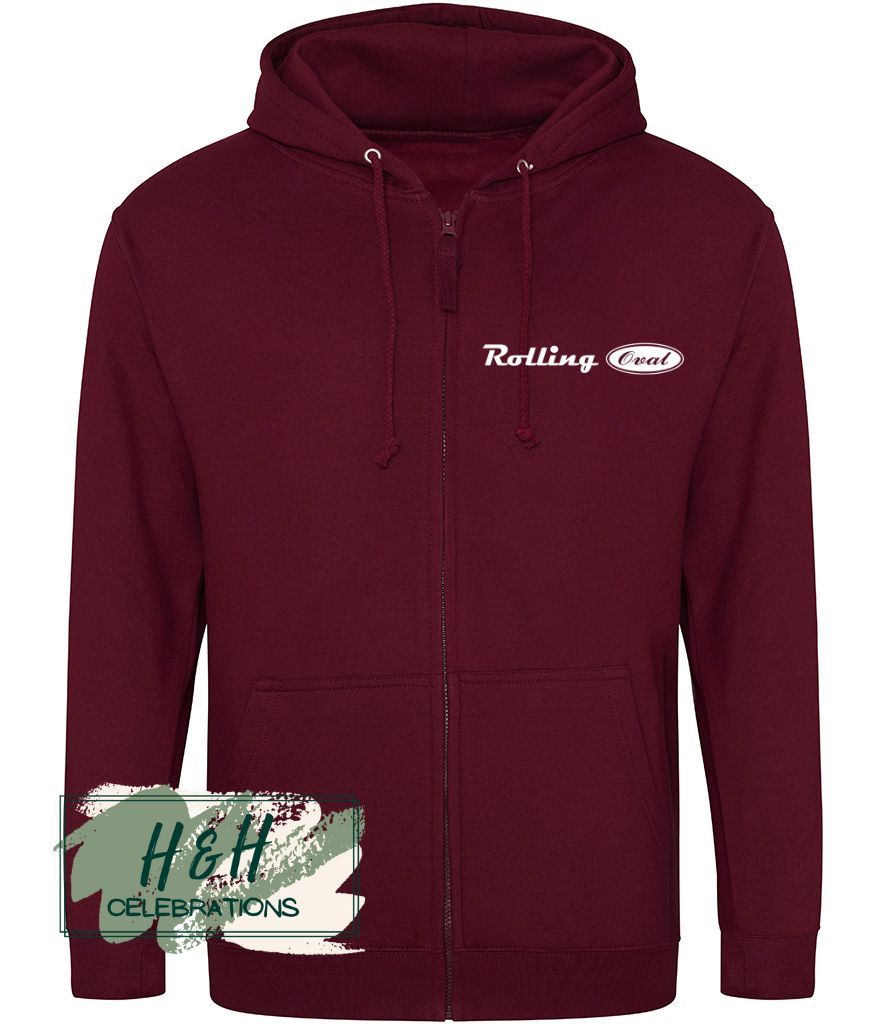 Rolling Oval Zipped Hoodie For Adults - Burgundy