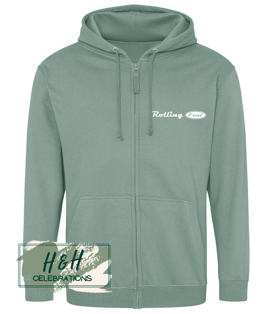 Rolling Oval Zipped Hoodie For Adults - Dusty Green
