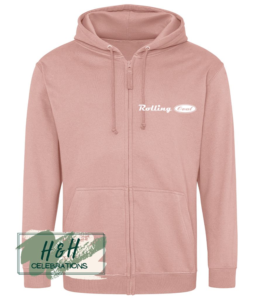 Rolling Oval Zipped Hoodie For Adults - Dusty Pink