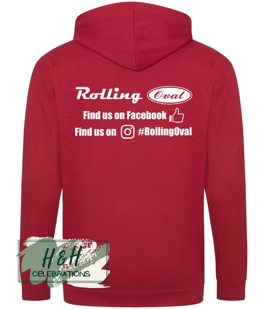 Rolling Oval Zipped Hoodie For Adults - Fire Red
