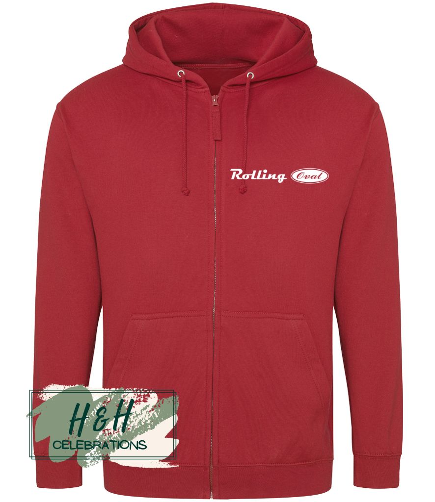 Rolling Oval Zipped Hoodie For Adults - Fire Red