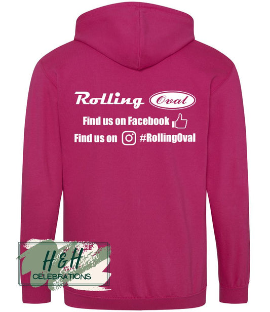 Rolling Oval Zipped Hoodie For Adults - Hot Pink