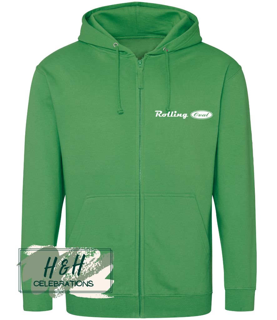 Rolling Oval Zipped Hoodie For Adults - Kelly Green