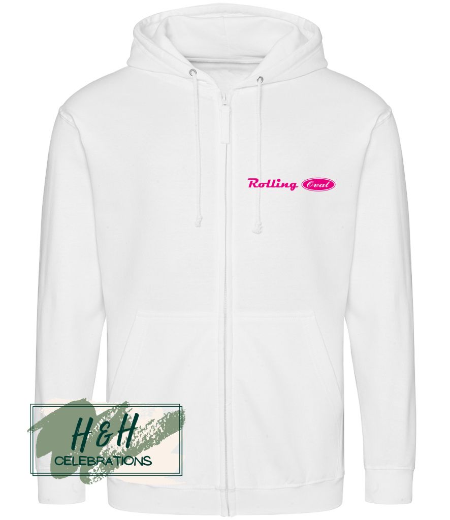 Rolling Oval Zipped Hoodie For Adults - White