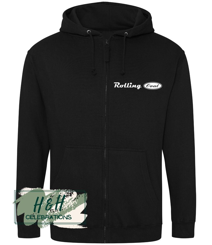Rolling Oval Zipped Hoodie For Adults - Black