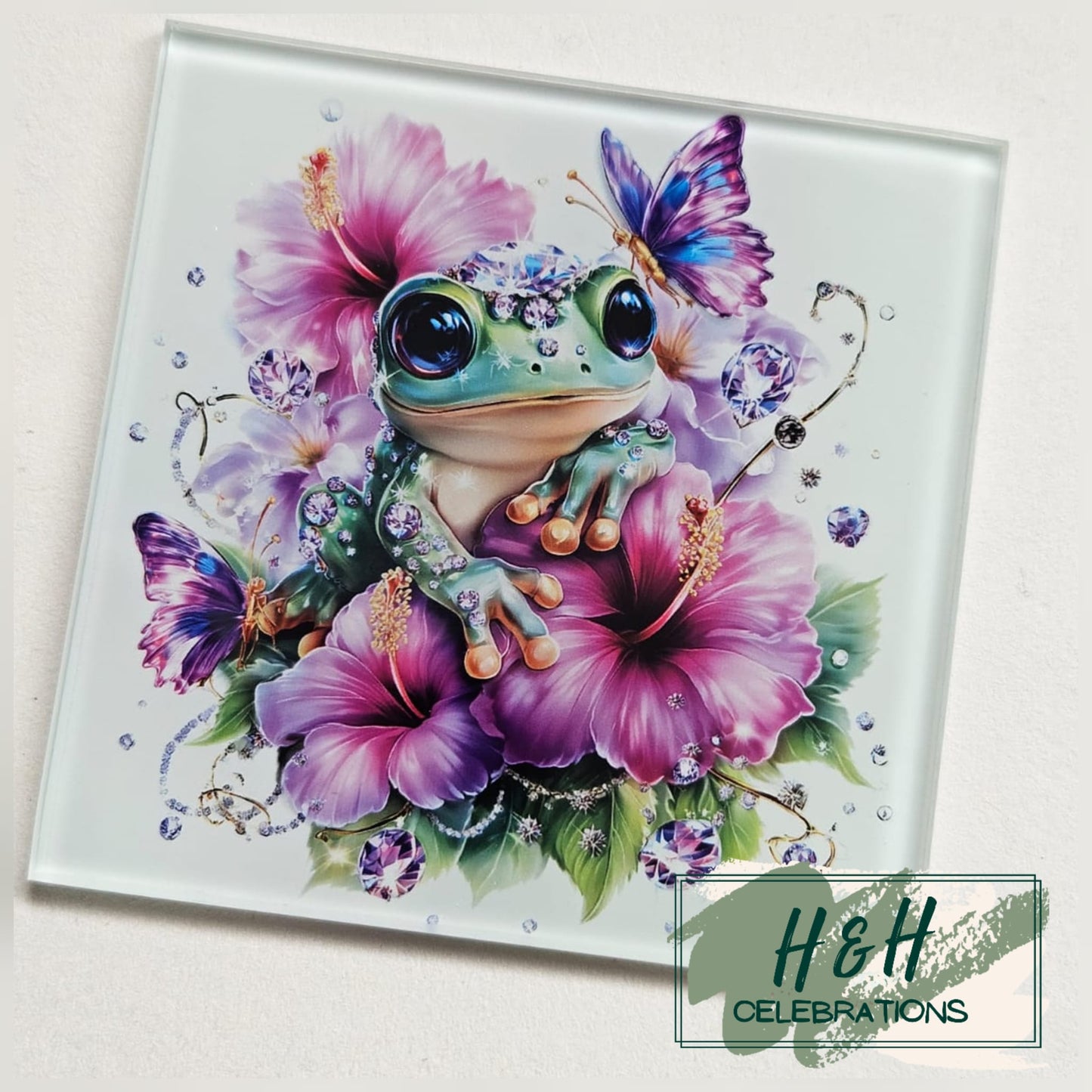 Jewelled Summer Frog Glass Coasters