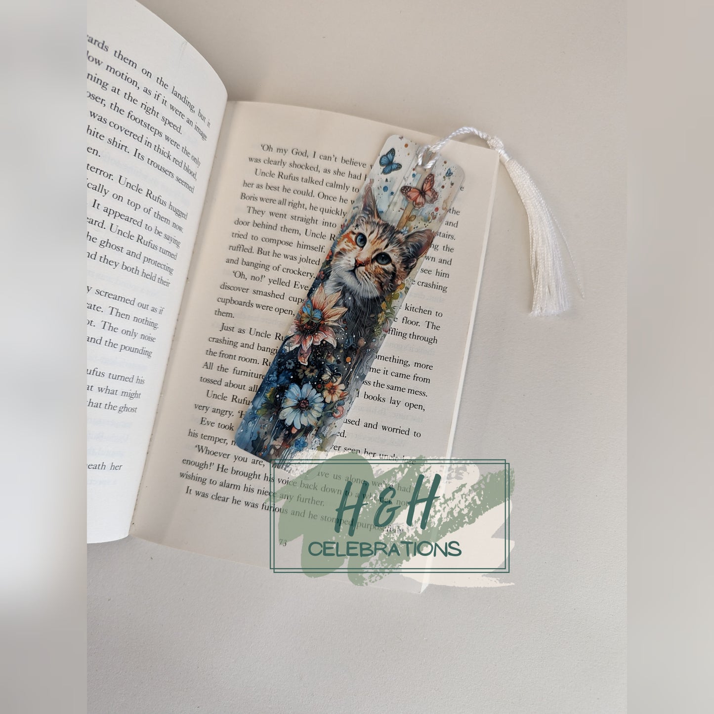Kitten With Flowers & Butterflies Bookmark