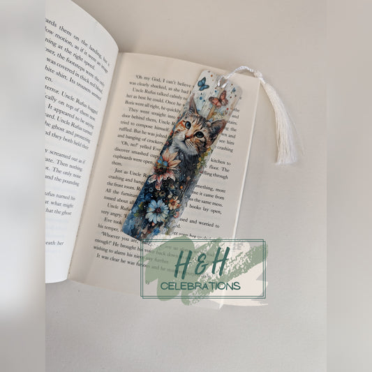 Kitten With Flowers & Butterflies Bookmark