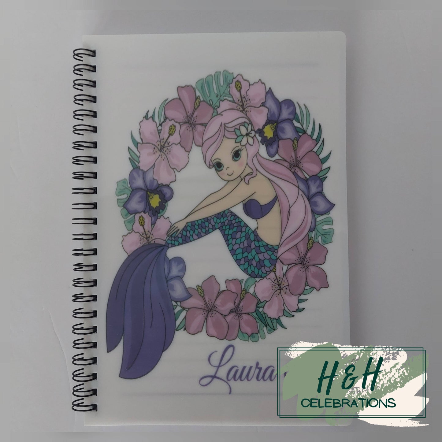 Mermaid & Floral Boarder Personalised A5 Lined Notepad