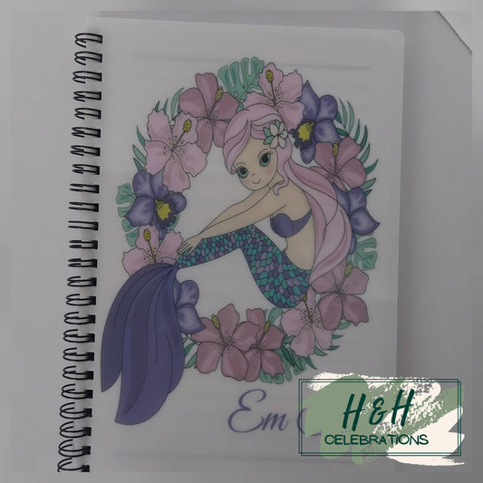 Mermaid & Floral Boarder Personalised A5 Lined Notepad
