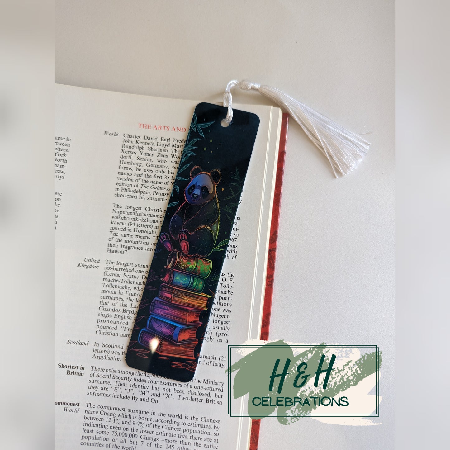 Neon Panda Sitting On A Book Stack Bookmark