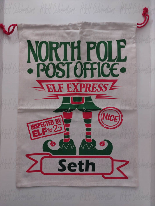 Personalised North Pole Christmas Drawstring Sack