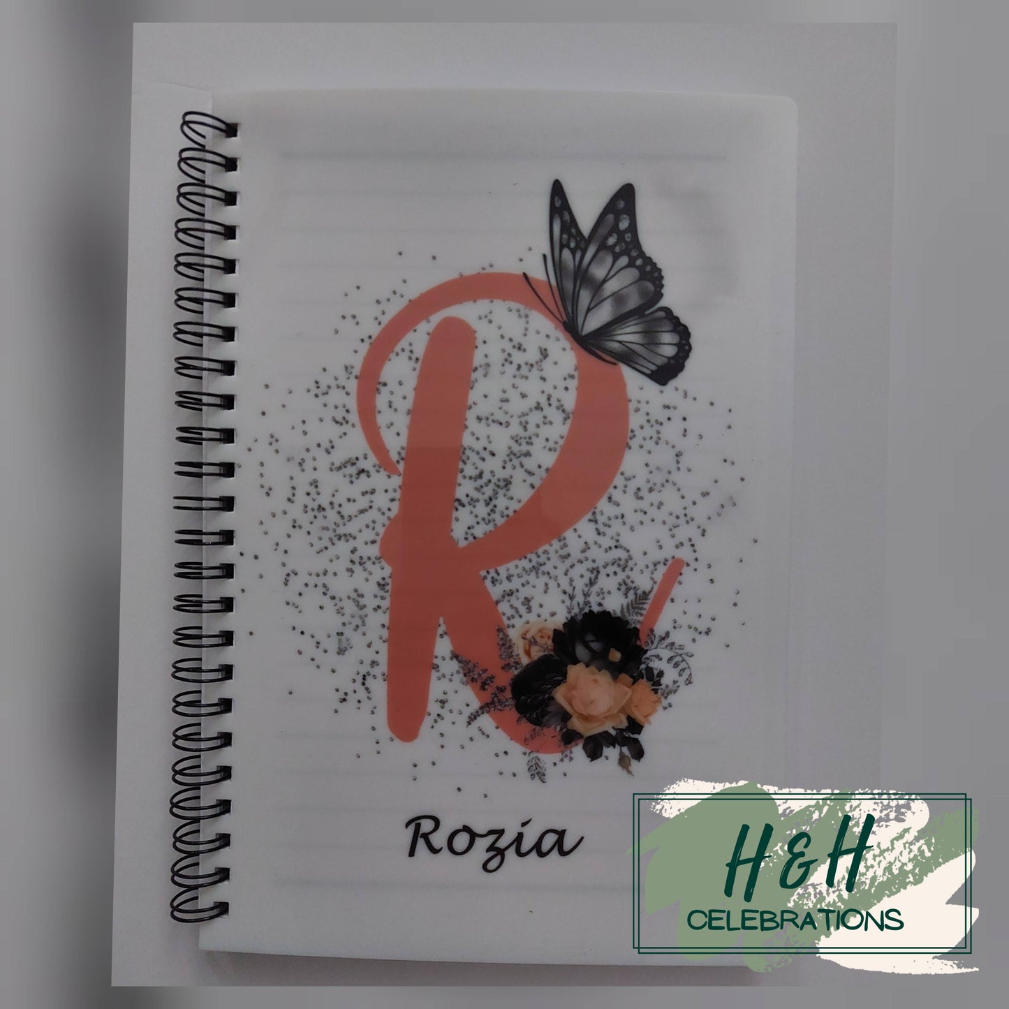 Blush Floral Initial Personalised A5 Lined Notepad