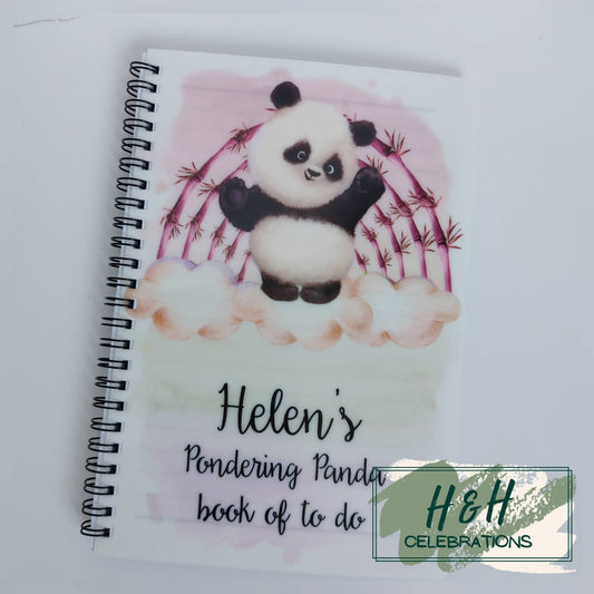 Pink Bamboo Panda Personalised A5 Lined Notepad
