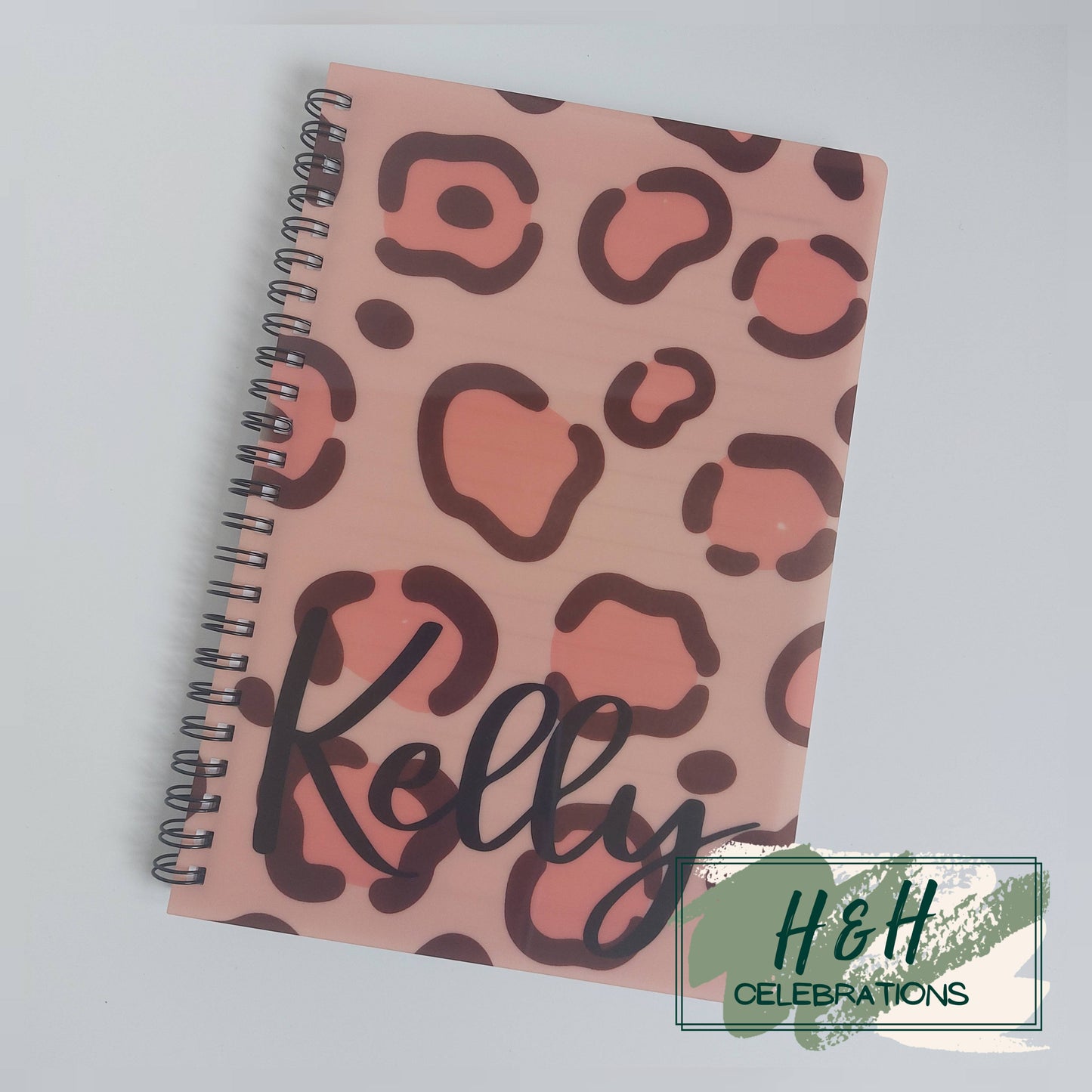 Pink Leopard Print Personalised A5 Lined Notepad
