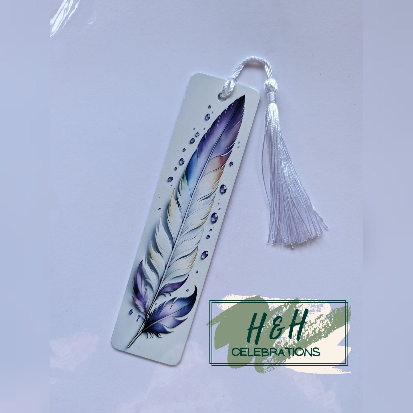 Purple Watercolour Feather Bookmark