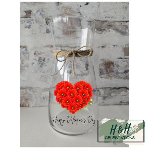 Red Floral Heart Happy Valentine's Day Vase