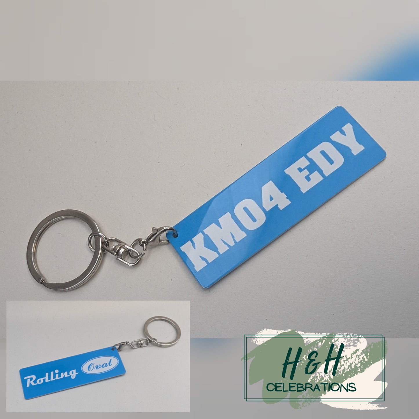 Rolling Oval Personalised Metal Number Plate Keyring