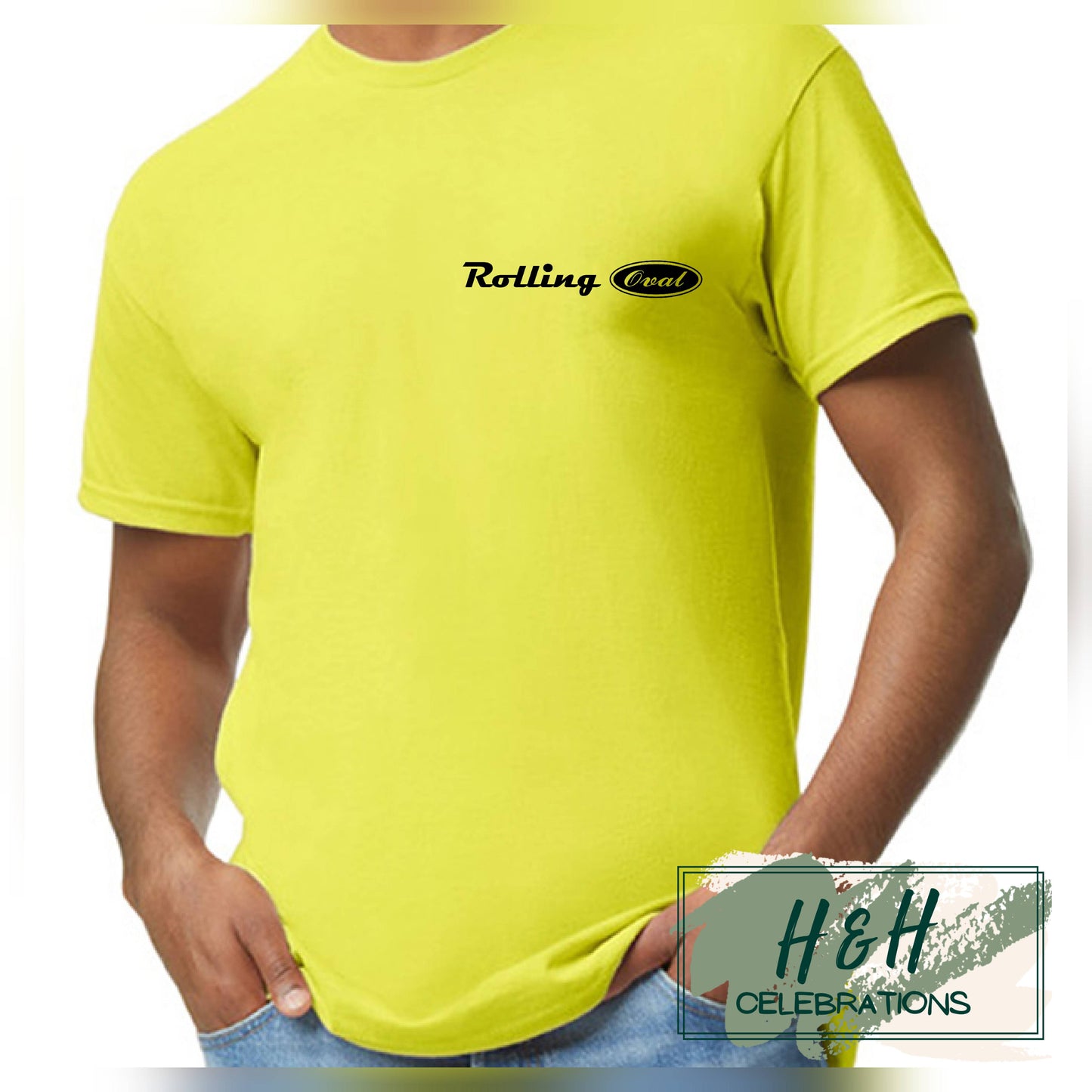 Rolling Oval T-Shirt For Adults - Safety Green
