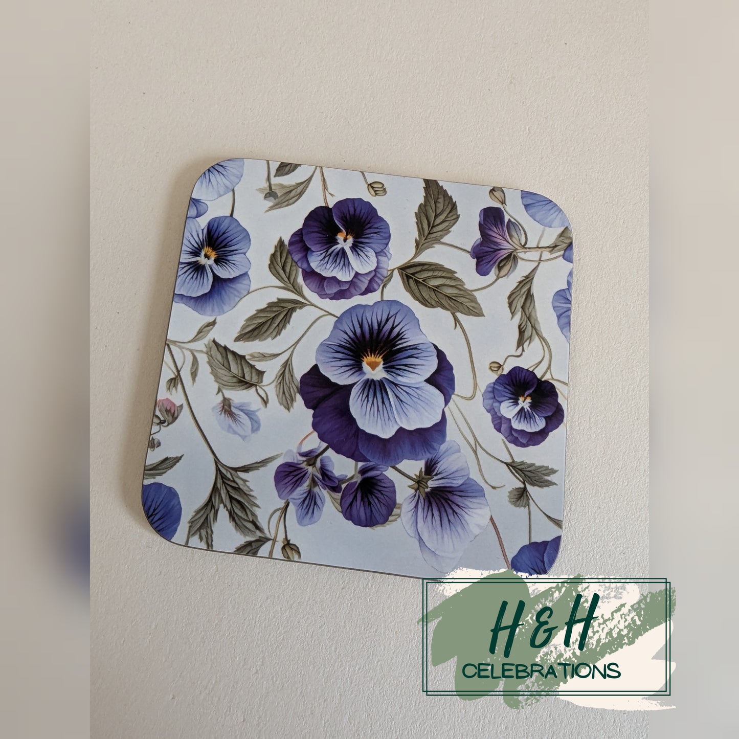 Blue Floral MDF Coaster - Design 3