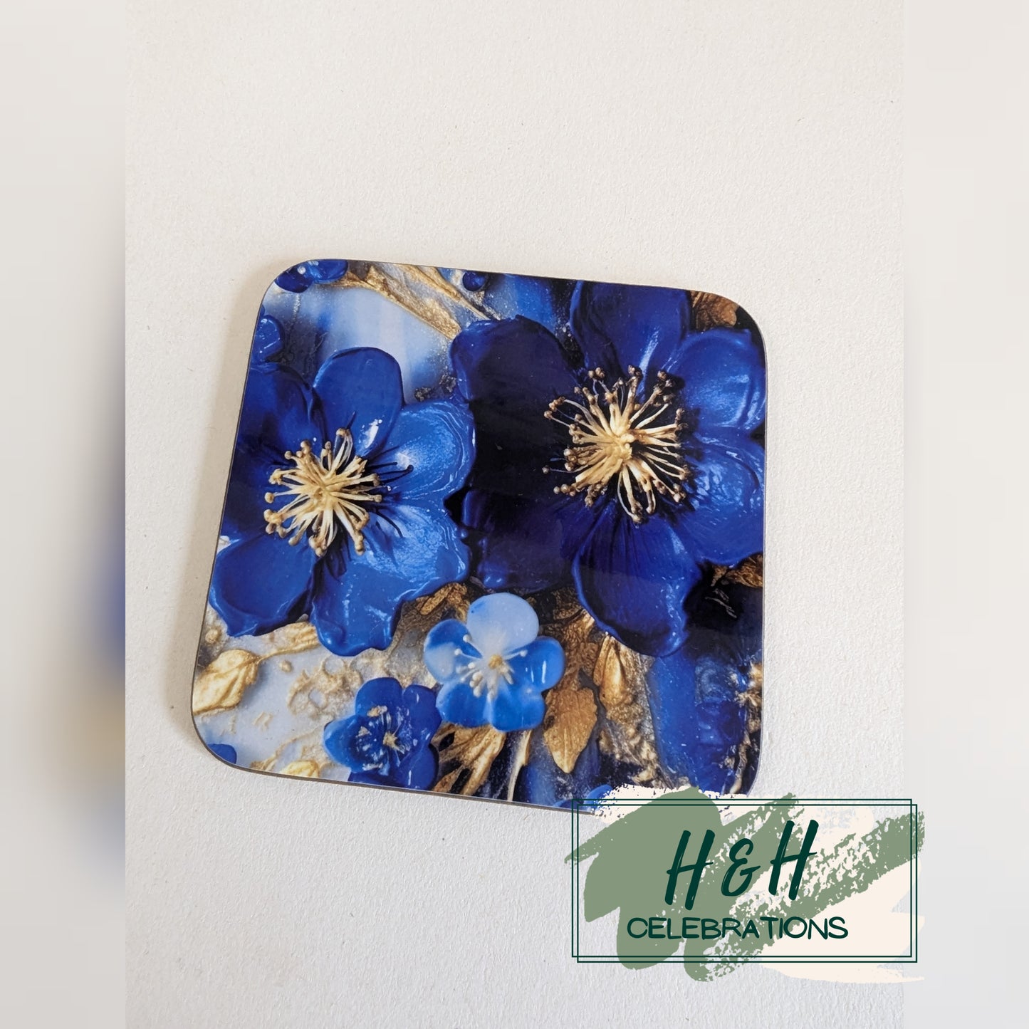 Blue And White Floral MDF Coaster - Design 3