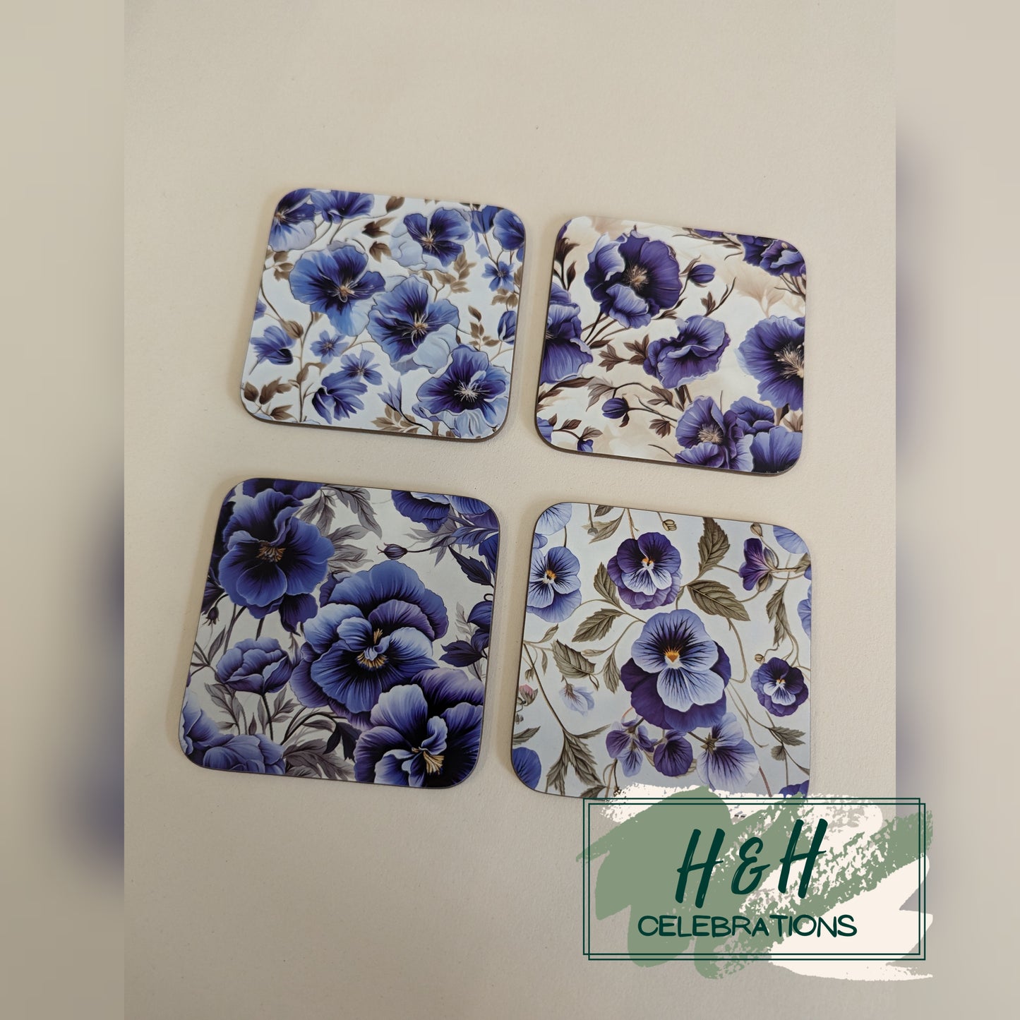 Blue Floral MDF Coaster - Design 1