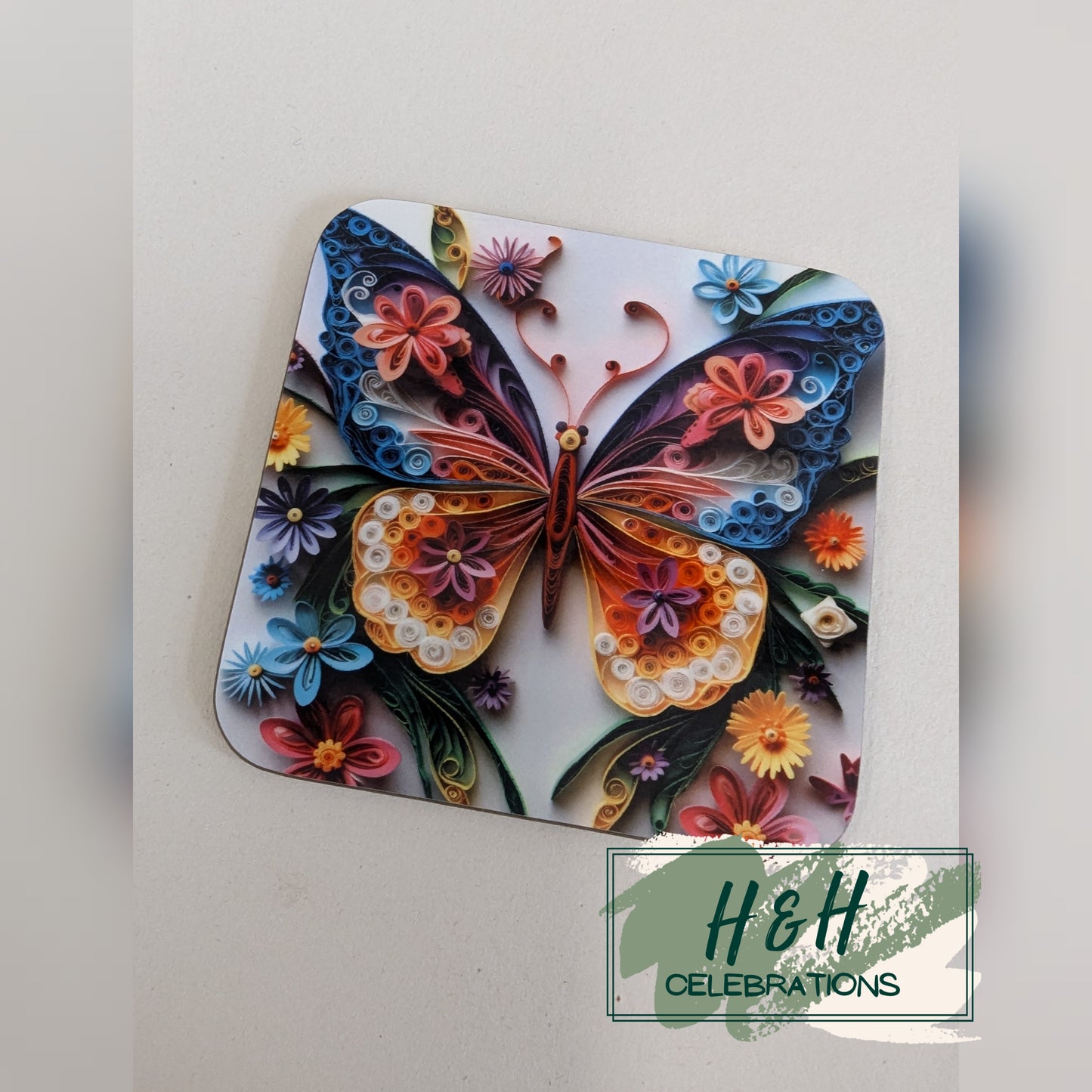 Floral Paper Quill Butterfly MDF Coaster