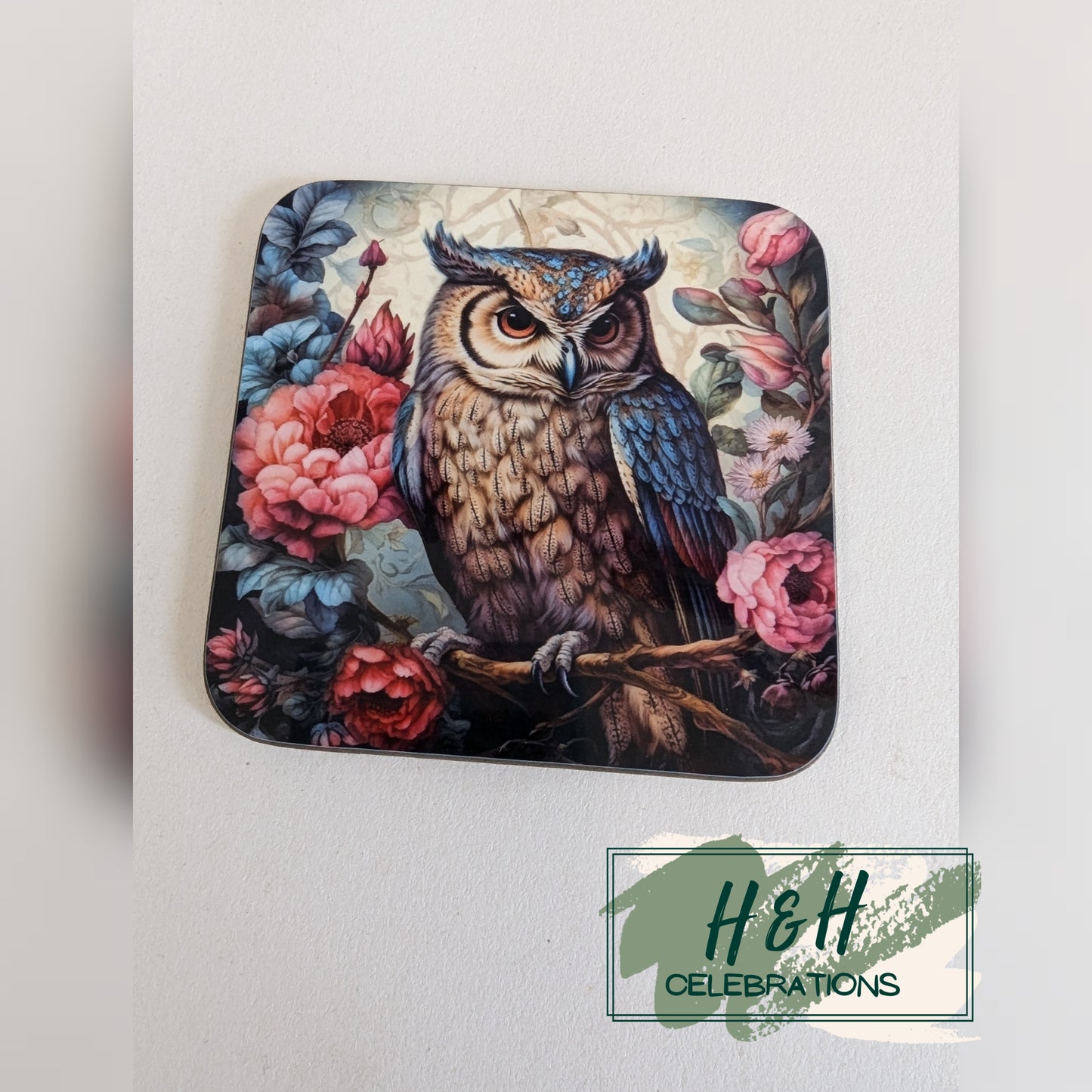 Floral Owl MDF Coaster - Design 2
