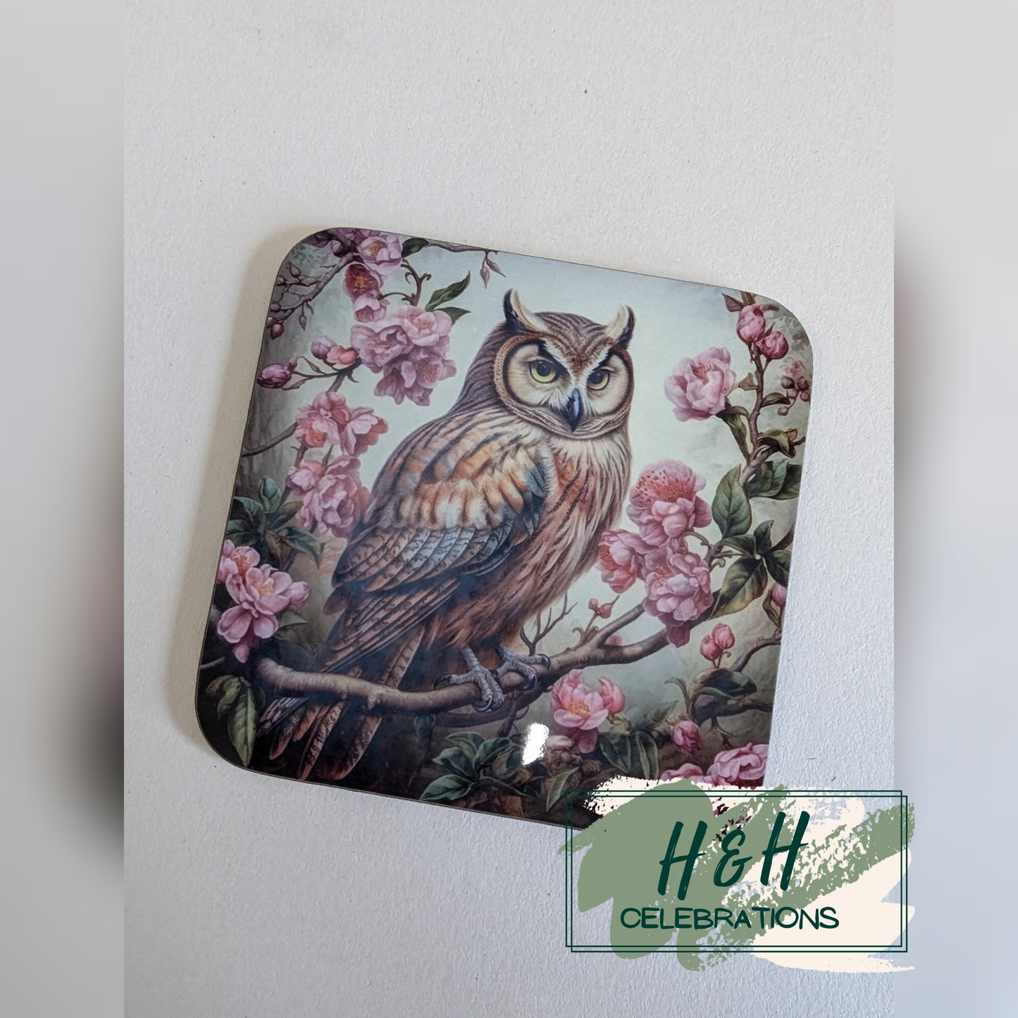 Floral Owl MDF Coaster - Design 3